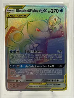 2019 POKEMON SUN & MOON COSMIC ECLIPSE #253 FULL ART/BLASTOISE & PIPLUP GX PSA 9 - Image 2