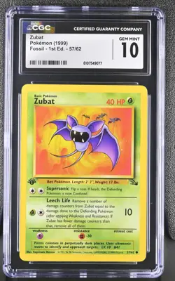 CGC GEM MINT 10 Pokemon Zubat 57/62 1999 Fossil 1st Edition - Image 1