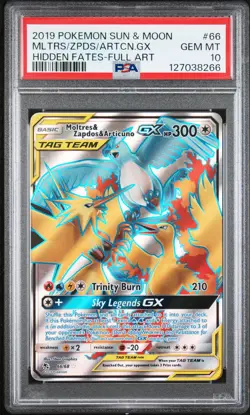 2019 POKEMON SM HIDDEN FATES #66 FULL ART/MOLTRES & ZAPDOS & ARTICUNO GX PSA 10 - Image 1