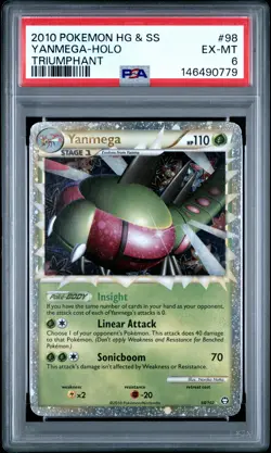 2010 POKEMON HEARTGOLD & SOULSILVER TRIUMPHANT #98 YANMEGA-HOLO PSA 6 - Image 1