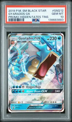 2019 POKEMON SM BLACK STAR PROMO HIDDEN FATES TINS #SM212 GYARADOS GX PSA 10 - Image 1