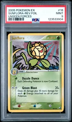 2005 POKEMON EX UNSEEN FORCES #16 SUNFLORA-REVERSE FOIL PSA 9 - Image 1