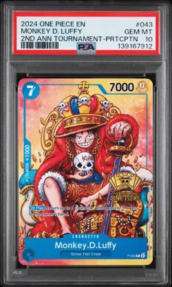 2024 One Piece Monkey D. Luffy 2nd Anniversary Participation Promo P-043 PSA 10 - Image 1