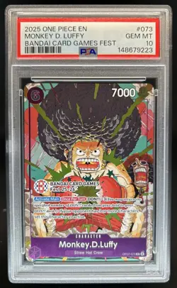 2025 One Piece Bandai Card Games Fest Monkey D Luffy #OP07-073 PSA 10 GEM MINT - Image 1