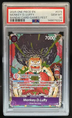 2025 One Piece Bandai Card Games Fest Monkey D Luffy #OP07-073 PSA 10 GEM MINT - Image 1