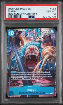 2025 One Piece Buggy 2nd Anniversary Set Alt Art SR OP09-051 PSA 10 - Image 1