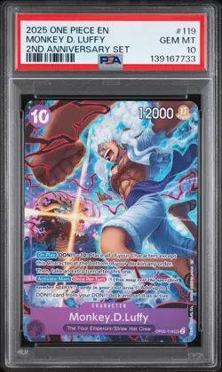 2025 One Piece Monkey D. Luffy 2nd Anniversary Set Alt Art SEC OP05-119 PSA 10 - Image 1