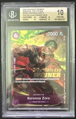 2024 One Piece Promos Pre Release Winner P-045 Roronoa Zoro P BGS 10 - Image 1