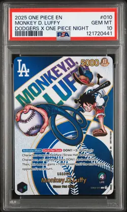 2025 ONE PIECE PROMOS DODGERS X ONE PIECE NIGHT #010 MONKEY D. LUFFY PSA 10 - Image 1
