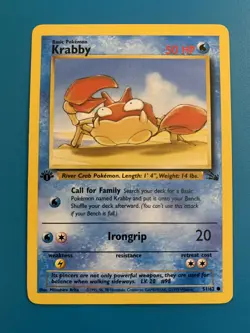 1st Edition Krabby 51/62 Fossil Set Rare Vintage 1999 Pokemon Card - NM - Image 1