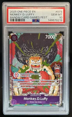 2025 One Piece Bandai Card Games Fest Monkey D Luffy #OP07-073 PSA 10 GEM MINT - Image 1