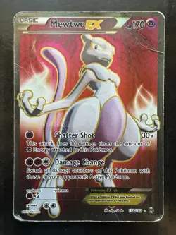 Pokemon Mewtwo EX Full Art Ultra Rare Holo Card Breakthrough 158/162 (Damaged) - Image 1