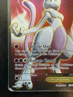 Pokemon Mewtwo EX Full Art Ultra Rare Holo Card Breakthrough 158/162 (Damaged) - Image 4