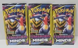 POKEMON-SUN & MOON-UNIFIED MINDS-3 CARD-MINI BOOSTER PACK-LOT OF 3-SEALED - Image 1