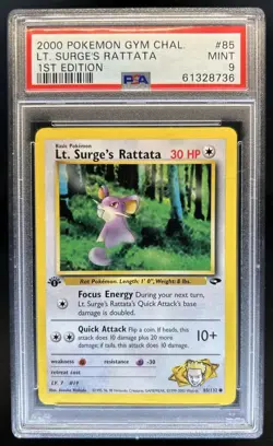 2000 Pokemon Gym Challenge 1st Edition Lt. Surge's Rattata #85/132 PSA 9 - Image 1