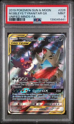 2019 POKEMON SUN & MOON UNIFIED MINDS FULL ART/MEGA SABLEYE & TYRANITAR GX PSA 9 - Image 1