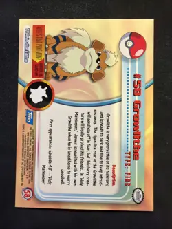 Growlithe - Pokemon - #58 - Topps - TV Animation Edition - Blue NM - Image 2