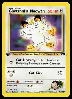 Giovanni's Meowth 74/132 Common 1st Edition Gym Challenge Pokemon Card - Image 1