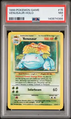 1999 POKEMON GAME BASE SET #15 VENUSAUR-HOLO PSA 7 - Image 1