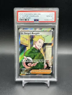 Lt. Surge’s Bargain Pokemon Mega Evolution Ultra Rare Holo 170 PSA 10 Gem Mint - Image 1