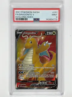 2021 Pokemon SWSH Evolving Skies Dragonite V Full Art 191/203 PSA 9 - Image 1