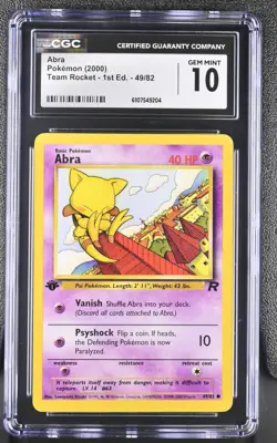 CGC GEM MINT 10 Pokemon Abra 49/82 2000 Team Rocket 1st Edition - Image 1