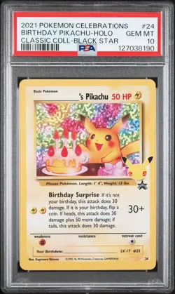 2021 POKEMON CELEBRATIONS CLASSIC COLLECTION #24 BIRTHDAY PIKACHU-HOLO PSA 10 - Image 1