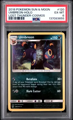 2018 POKEMON SUN & MOON LOST THUNDER COSMOS #120 UMBREON-HOLO PSA 6 - Image 1