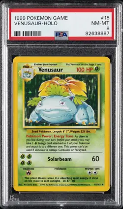 1999 POKEMON BASE SET UNLIMITED #15 VENUSAUR-HOLO PSA 8 - Image 1