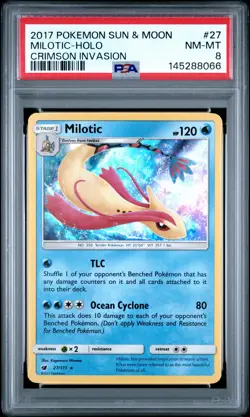 2017 POKEMON SUN & MOON CRIMSON INVASION #27 MILOTIC-HOLO PSA 8 - Image 1