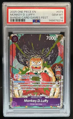 2025 One Piece Bandai Card Games Fest Monkey D Luffy #OP07-073 PSA 10 GEM MINT - Image 1