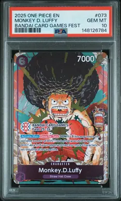 2025 ONE PIECE PROMOS BANDAI CARD GAMES FEST #073 MONKEY D. LUFFY PSA 10 - Image 3