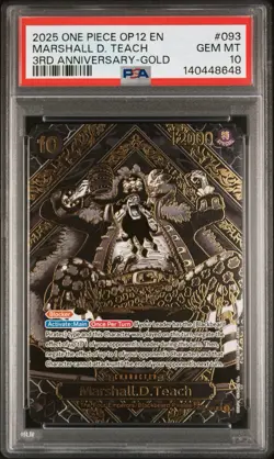 2025 ONE PIECE OP12-LEGACY OF THE MASTER 3RD ANNIV-GOLD MARSHALL D. TEACH PSA 10 - Image 1