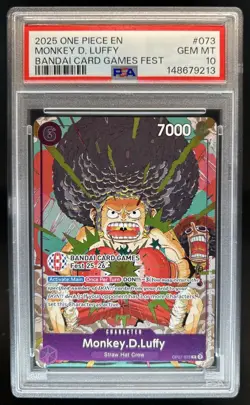 2025 One Piece Bandai Card Games Fest Monkey D Luffy #OP07-073 PSA 10 GEM MINT - Image 1