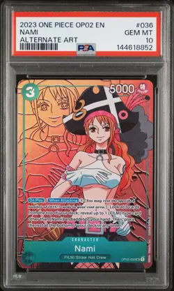 2023 ONE PIECE OP02-PARAMOUNT WAR ALTERNATE ART #036 NAMI PSA 10 - Image 3