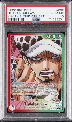 2022 ONE PIECE OP01-ROMANCE DAWN ALTERNATE ART #002 TRAFALGAR LAW PSA 10 - Image 1