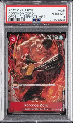 2022 ONE PIECE OP01-ROMANCE DAWN ALTERNATE ART #025 RORONOA ZORO PSA 10 - Image 1