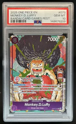 2025 One Piece Bandai Card Games Fest Monkey D Luffy #OP07-073 PSA 10 GEM MINT - Image 1
