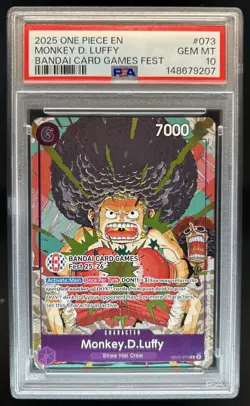 2025 One Piece Bandai Card Games Fest Monkey D Luffy #OP07-073 PSA 10 GEM MINT - Image 1