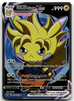GOKU Pikachu V Dragon Ball Z Cosplay Pokemon TCG YWGS Custom Fan Art Holo Card - Image 1