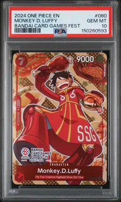 MONKEY D. LUFFY P-080 BANDAI CARD GAMES FEST 2024 ONE PIECE PROMO CARD PSA 10 - Image 1