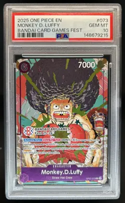 2025 One Piece Bandai Card Games Fest Monkey D Luffy #OP07-073 PSA 10 GEM MINT - Image 1