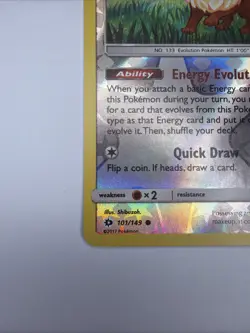 Pokemon TCG Eevee Sun & Moon Base Set 101/149 Reverse Holo Card NM - Image 4