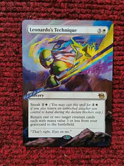 Leonardo's Technique MTG Teenage Mutant Ninja Turtles Hand Painted Altered Art v - Image 1