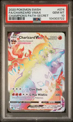 2020 Pokemon Champion's Path Charizard Vmax #074 GEM MT PSA 10 Secret - Image 1