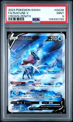 2023 POKEMON SWORD & SHIELD CROWN ZENITH #GG38 FULL ART/SUICUNE V PSA 9 - Image 1