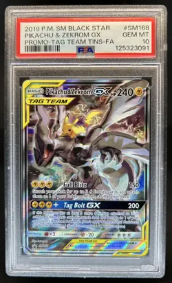 2019 Pokemon SM Black Star Promos Pikachu & Zekrom Tag Team #SM168 PSA 10 - Image 1