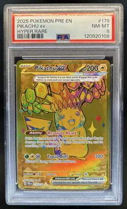 2025 Pokemon Prismatic Evolutions Pikachu ex #179/131 PSA 8 - Image 1