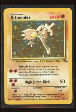 Hitmonlee Fossil Holo Pokemon Card 7/62 WotC Vintage - Image 1