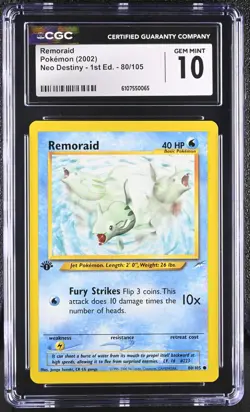 CGC GEM MINT 10 Pokemon Remoraid 80/105 2002 Neo Destiny 1st Edition - Image 1